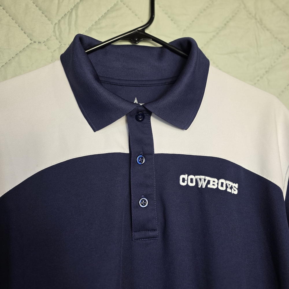 Dallas Cowboys Pullover Shirt Short Sleeve Polyester Knit Button Collar Size L - Picture 2 of 9